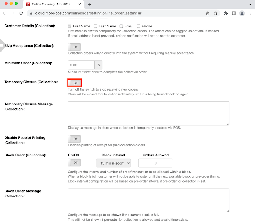 mobipos disabled temporary closure