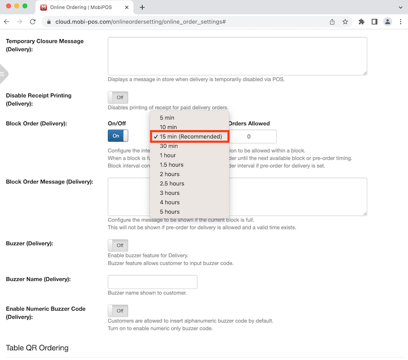 mobipos select time for block order