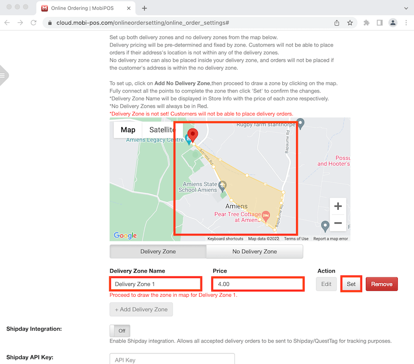 mobipos set delivery zone