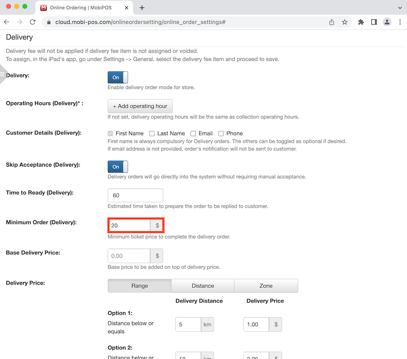 mobipos delivery minimum order