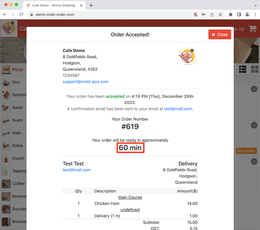 mobipos order time shown in bill