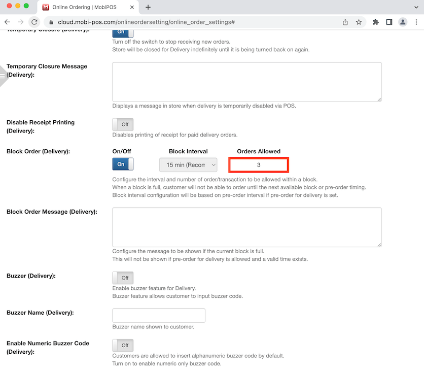 mobipos enter orders allowed block order