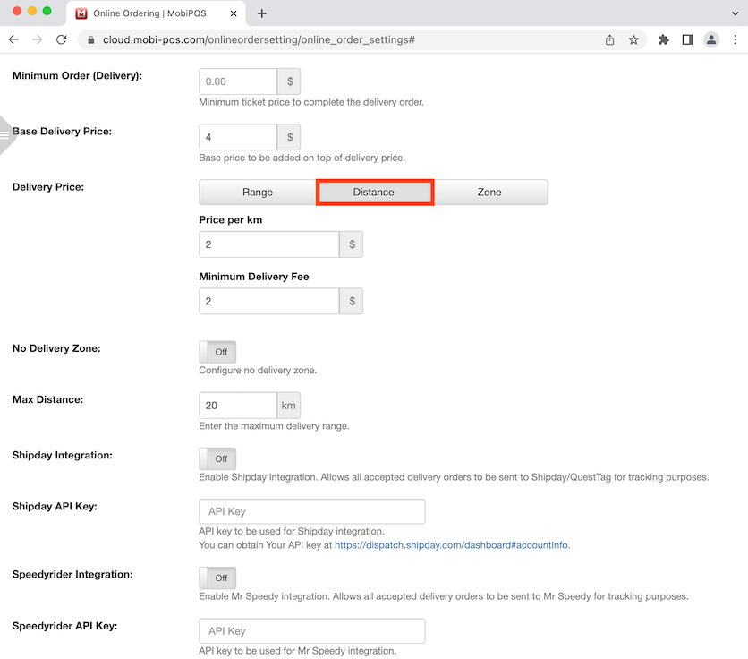mobipos delivery price distance