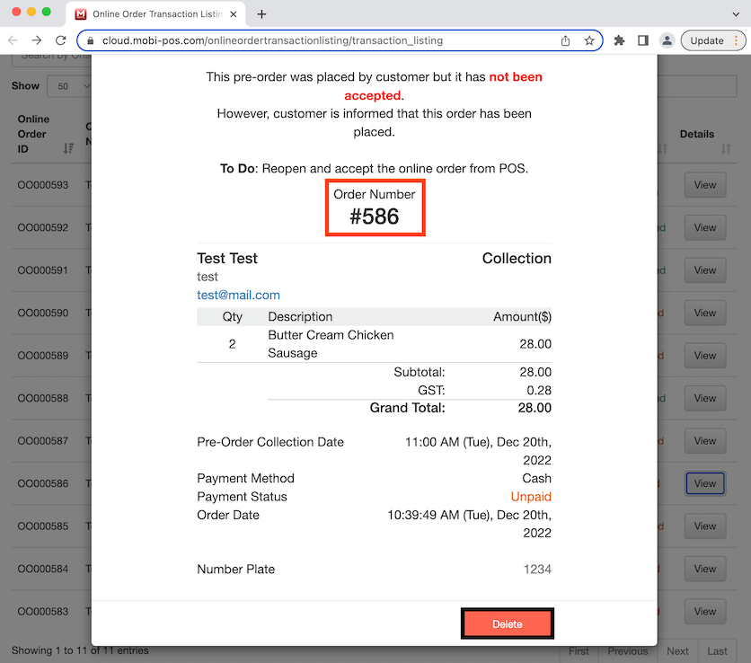 mobipos delete online order transaction