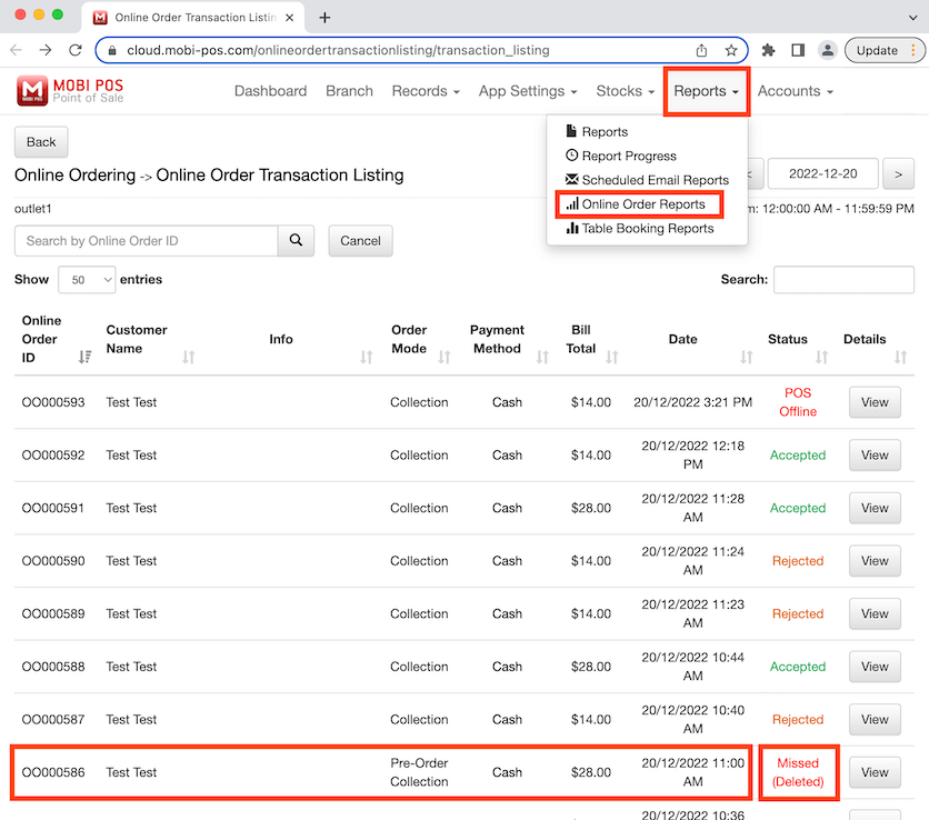 mobipos online order transaction deleted