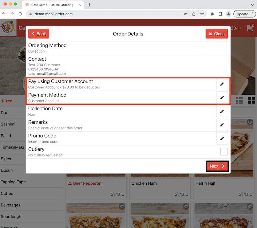 mobipos payment method linked customer account