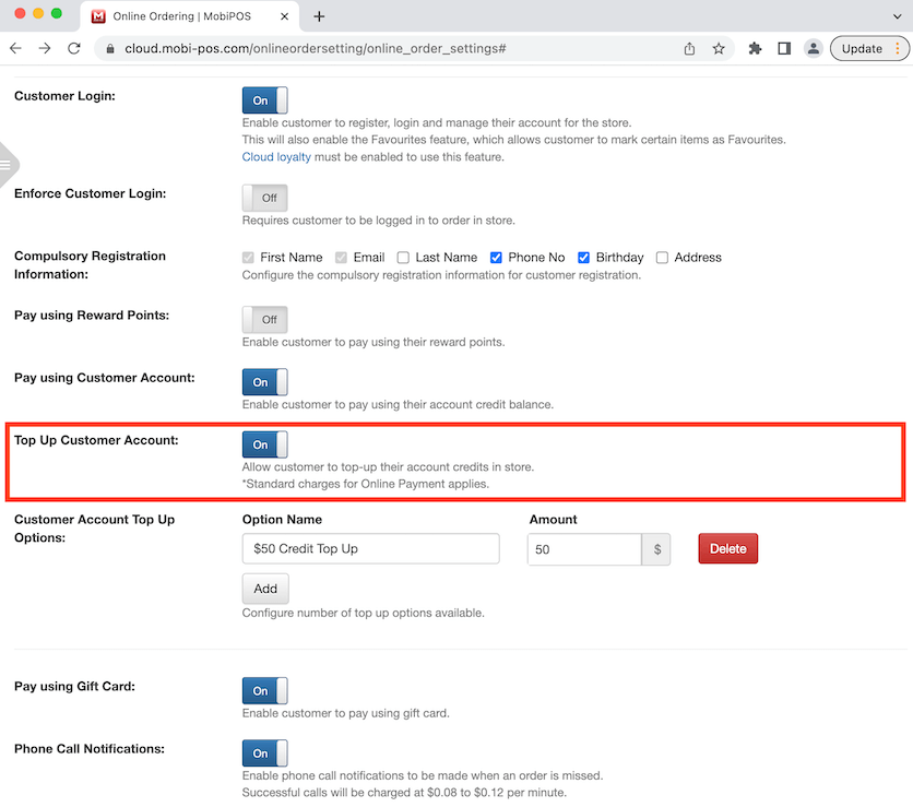 mobipos top up customer account