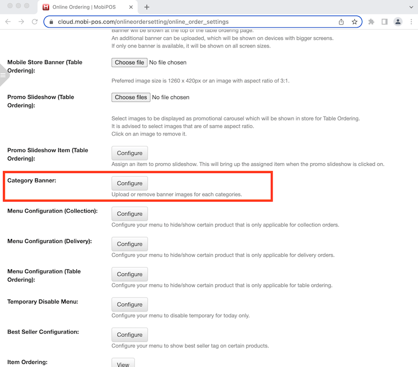 mobipos menu setup category banner