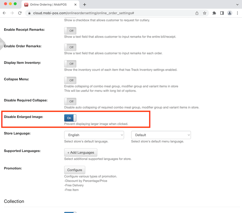 mobipos menu setup disable enlarged image