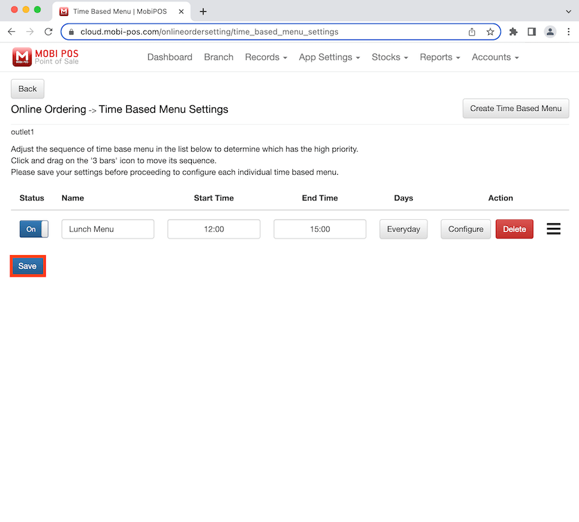 mobipos save time based menu settings