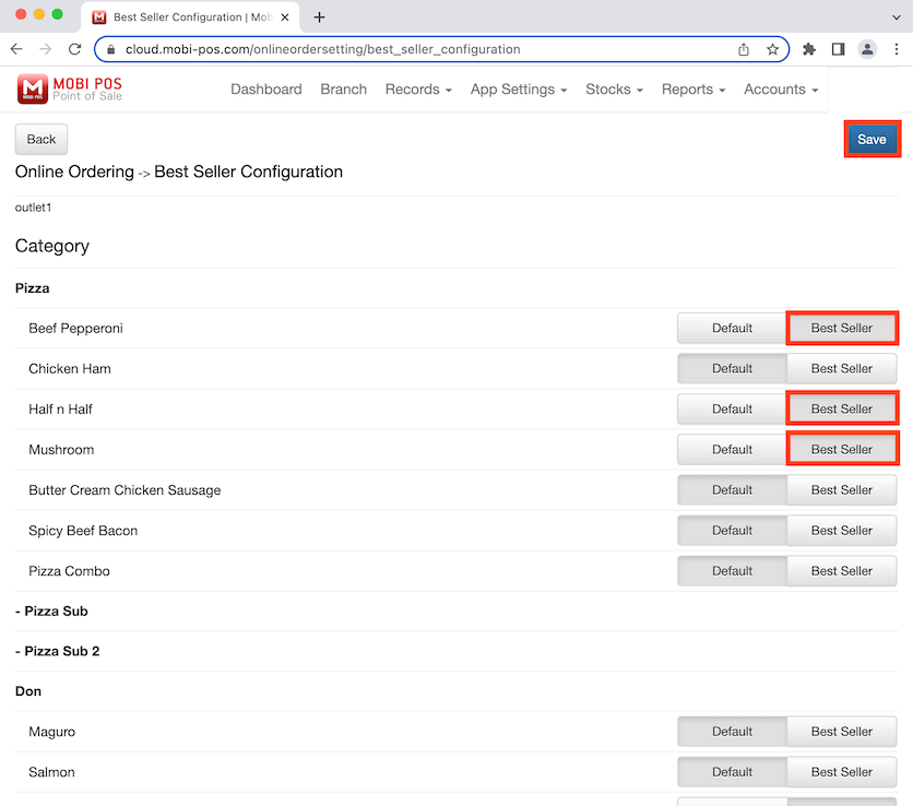 mobipos select item best seller configuration