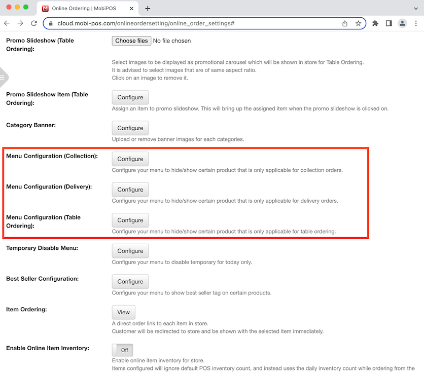 mobipos menu setup menu configuration