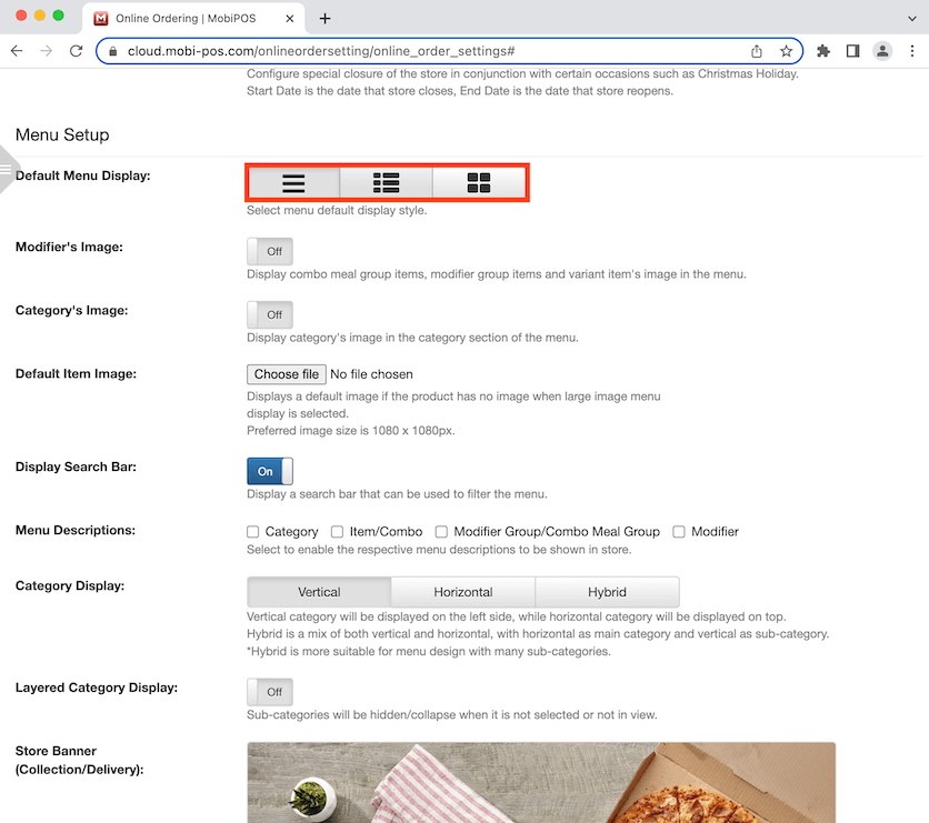 mobipos online ordering menu setup