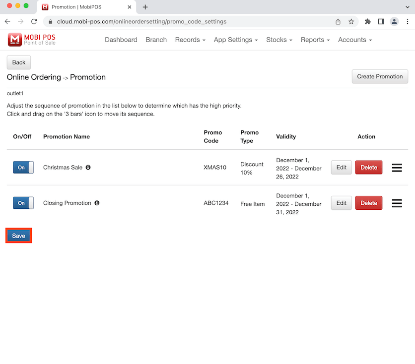 mobipos save to finalise promotion
