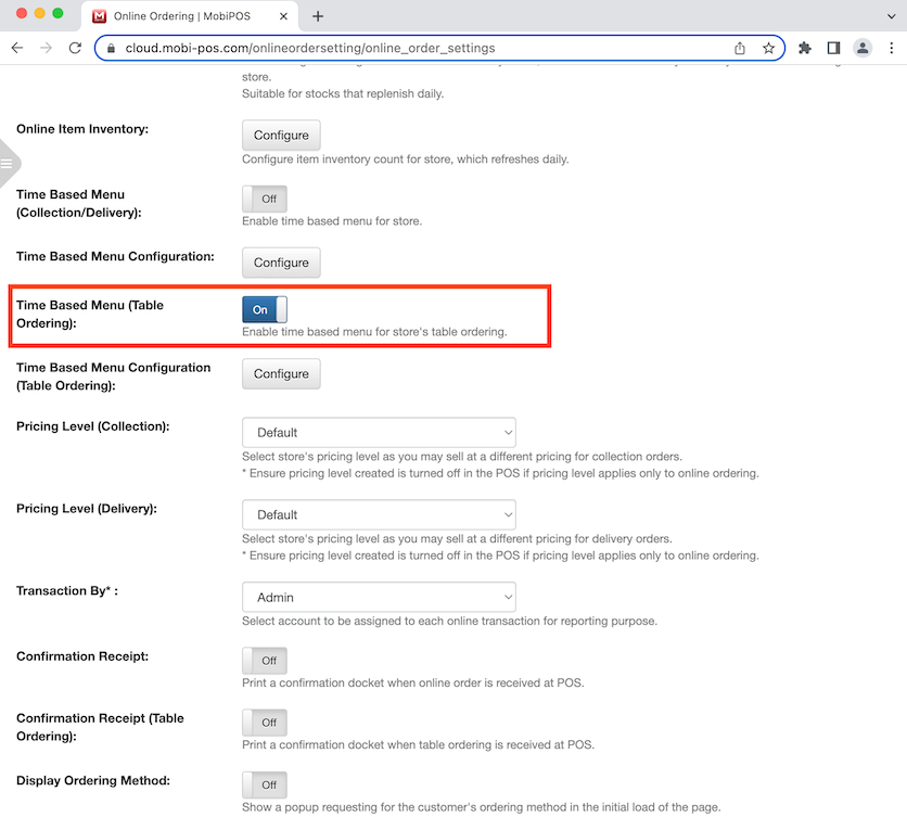 mobipos time based menu table ordering