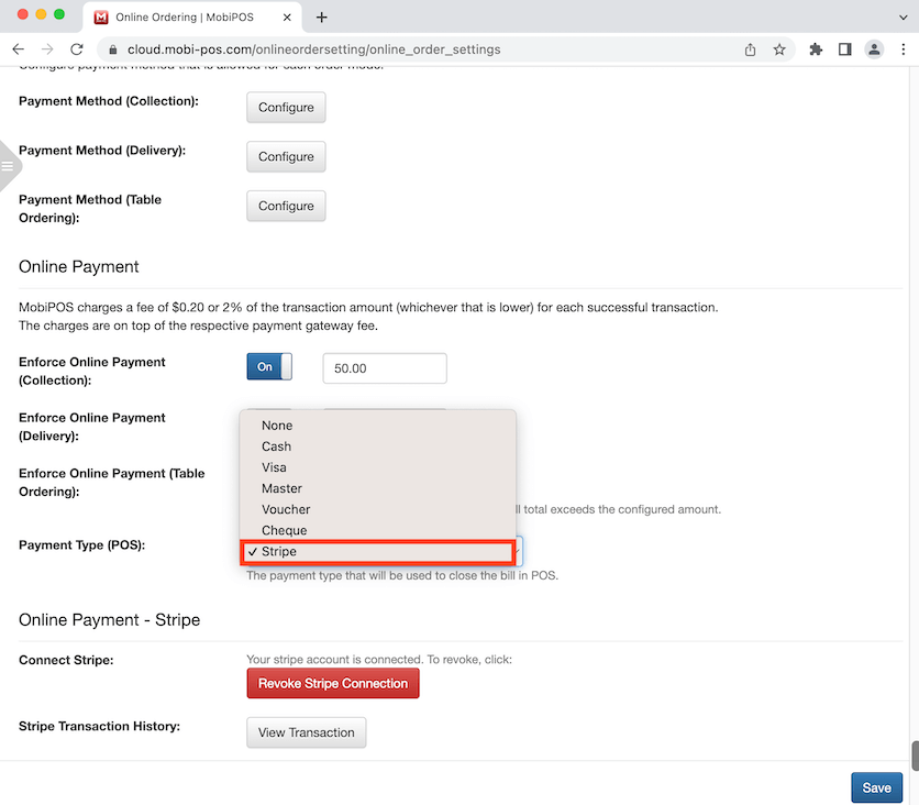 mobipos online payment select payment type