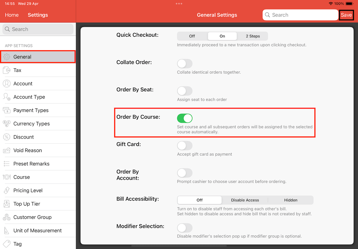 order by course button