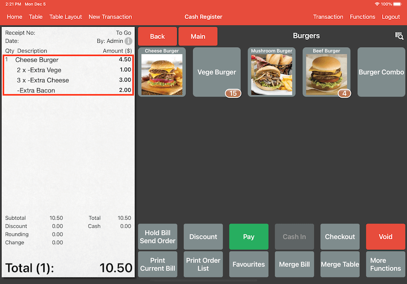 mobipos cash register order description