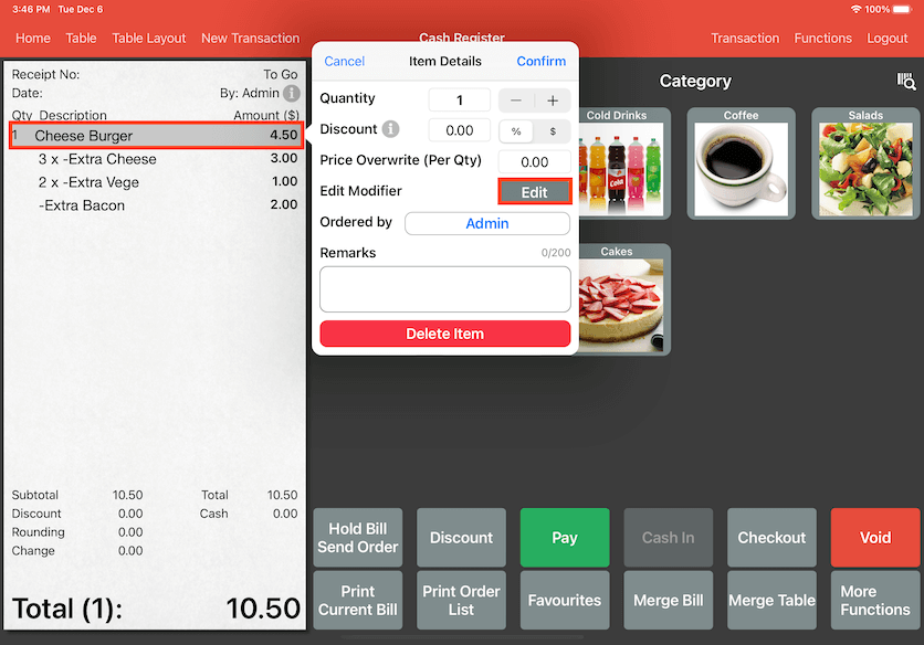 mobipos order description edit modifier