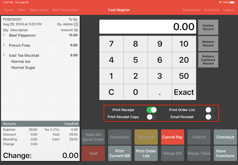 pos system auto checkout disabled functions