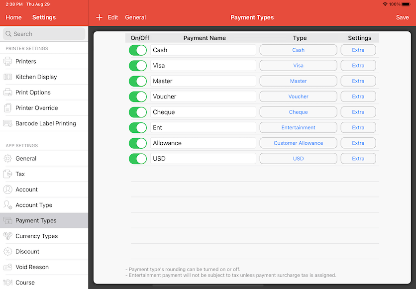 pos system payment type list