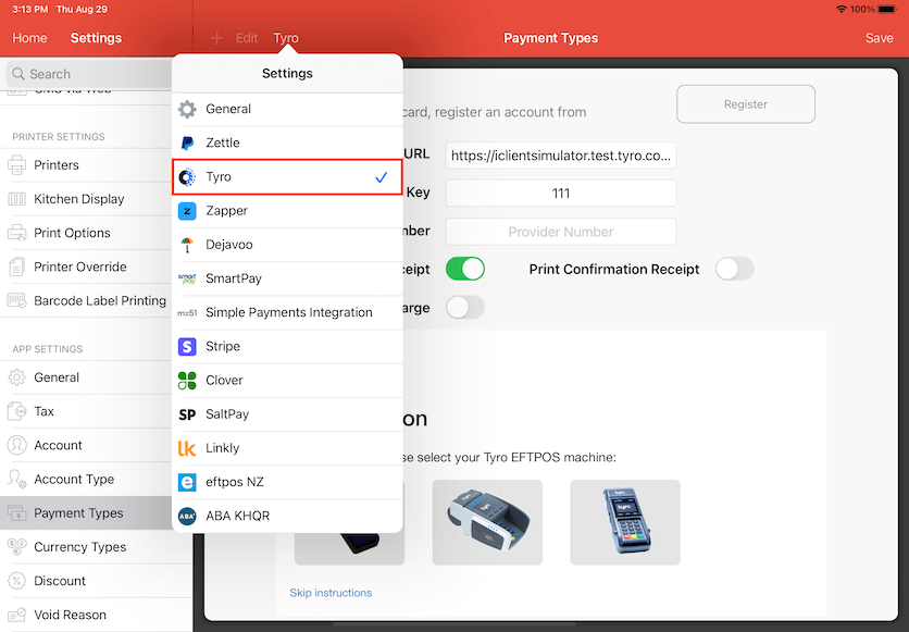 pos system tyro terminal setup