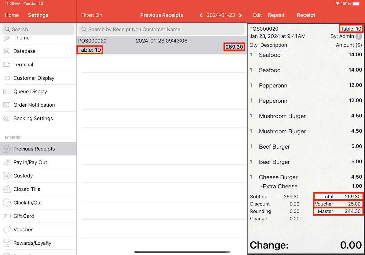 mobipos previous receipts example 2 filter results