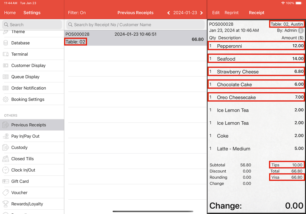 mobipos previous receipts example 3 filter results