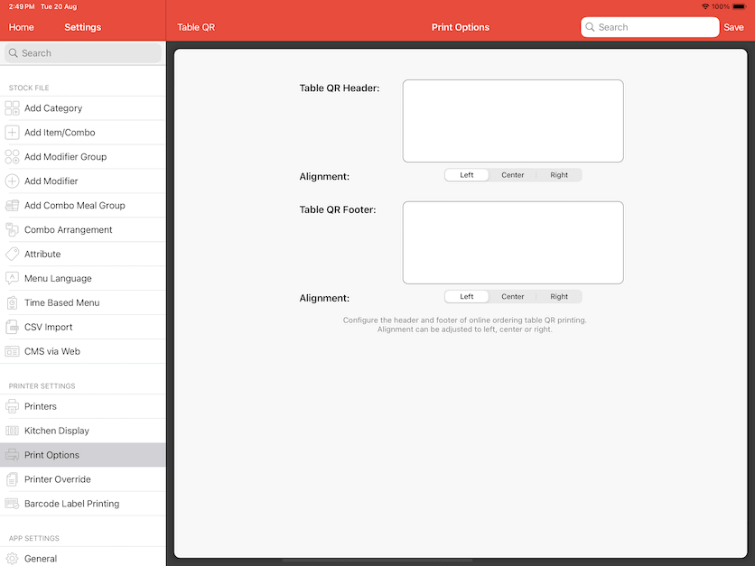 mobipos print options table qr