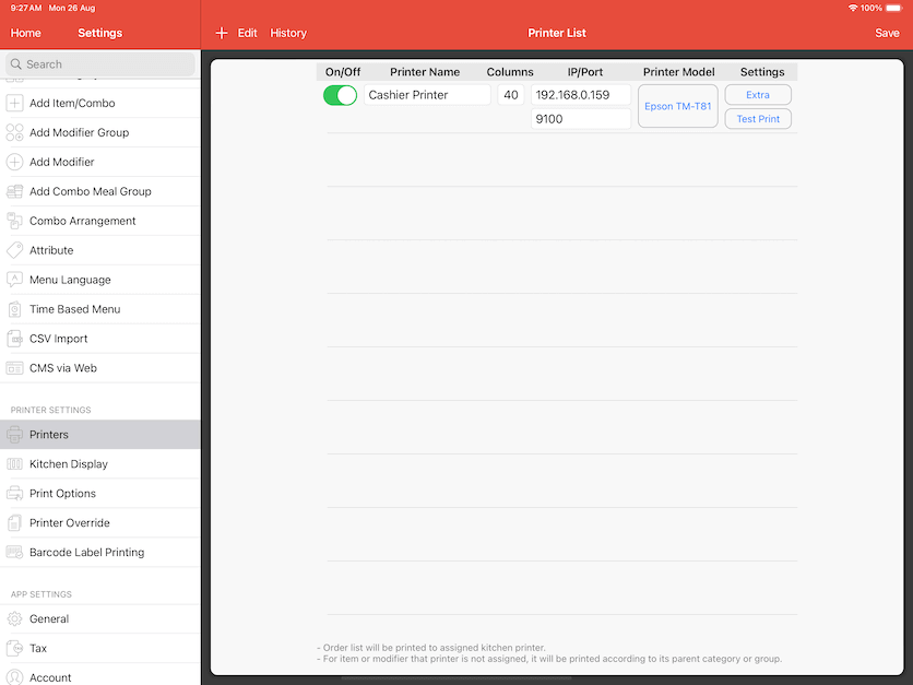 pos system printer settings setup