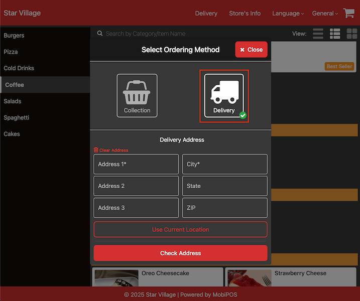 mobipos store delivery selection
