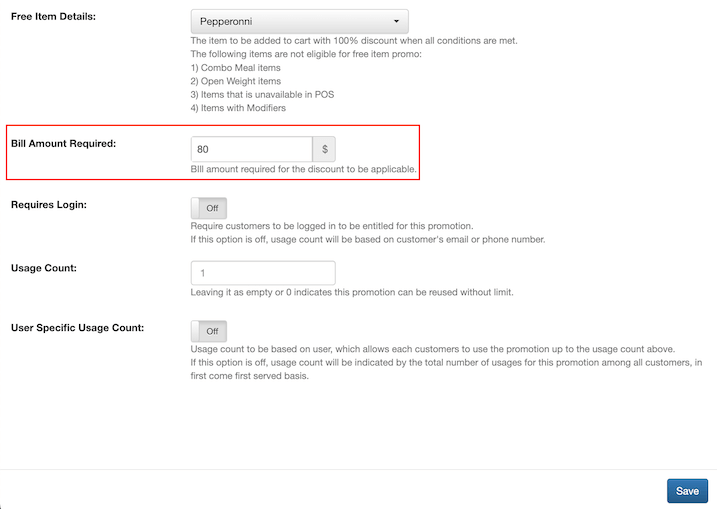 mobipos online ordering free item configuration2