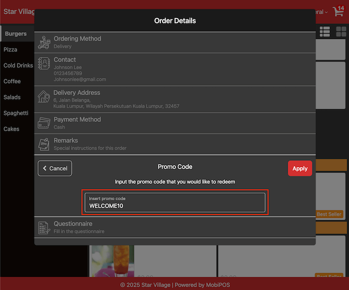 mobipos store enter promo code