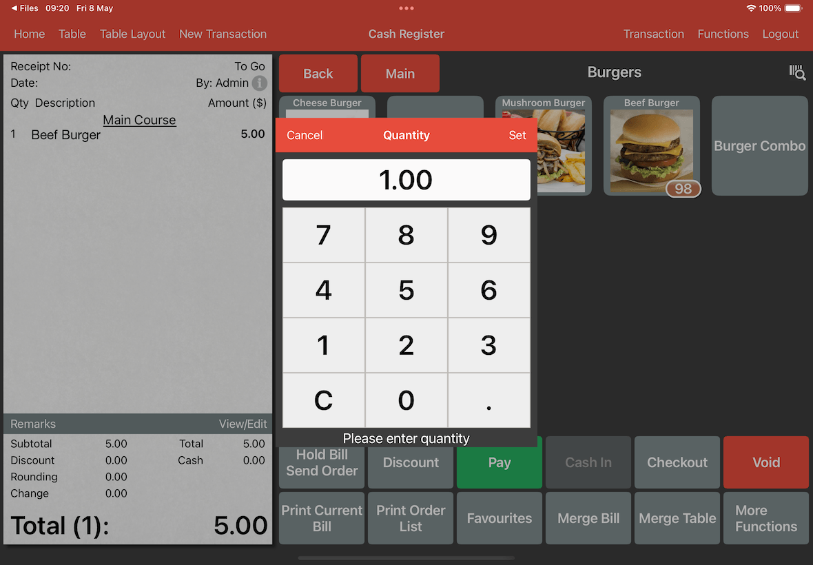 keypad for quantity input