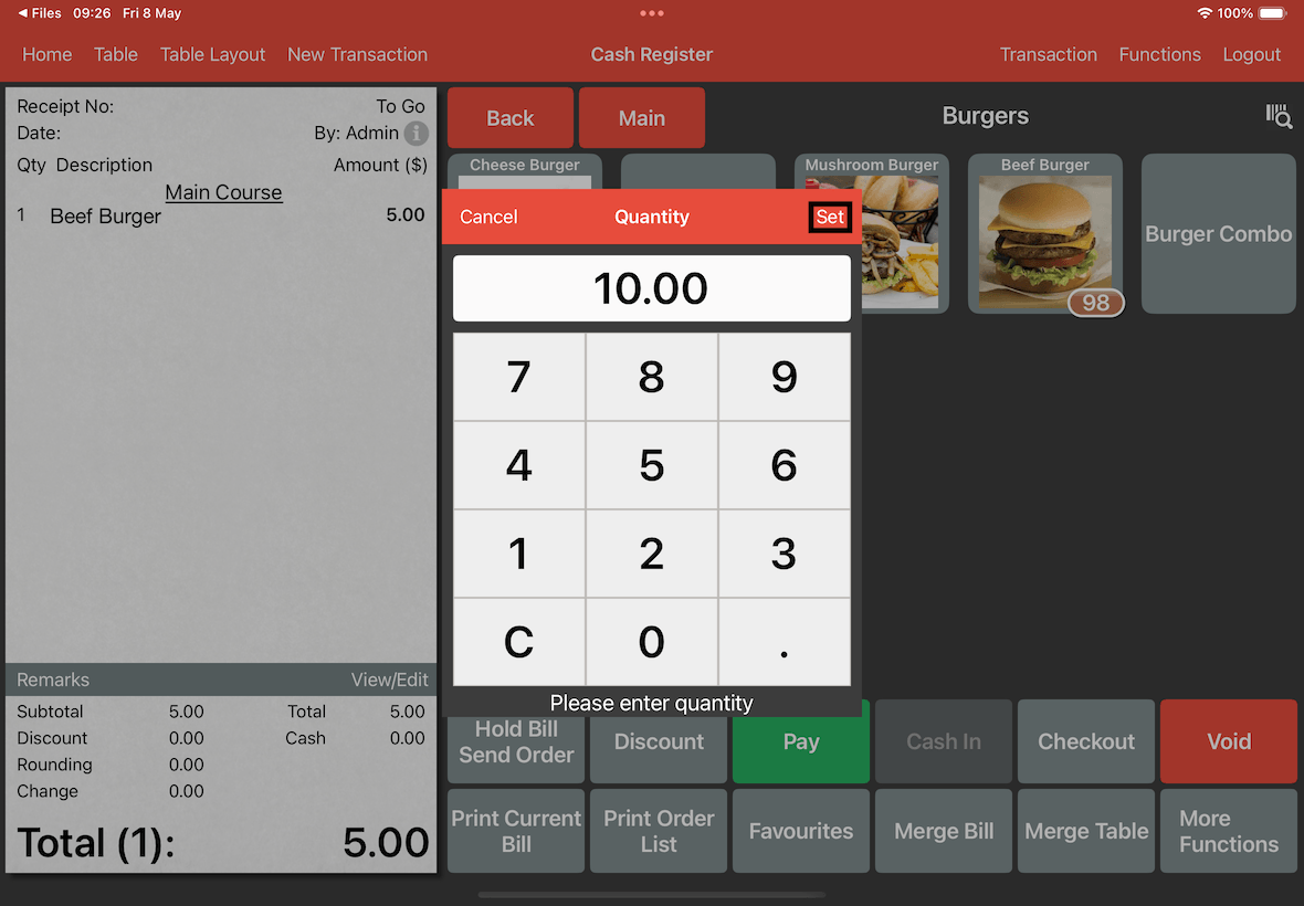 keypad typed amount