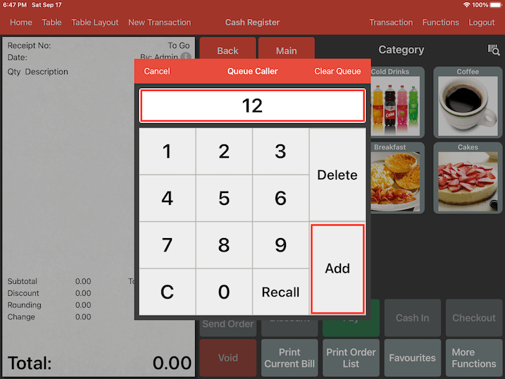 mobipos queue caller add queue