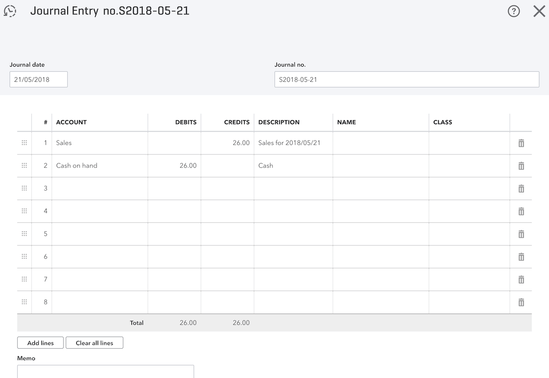 pos system QuickBooks journal entry settings