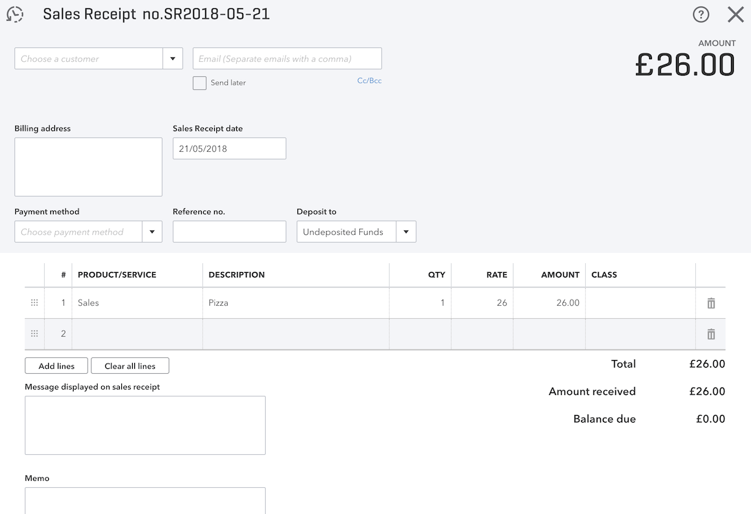 pos system QuickBooks sales receipt settings