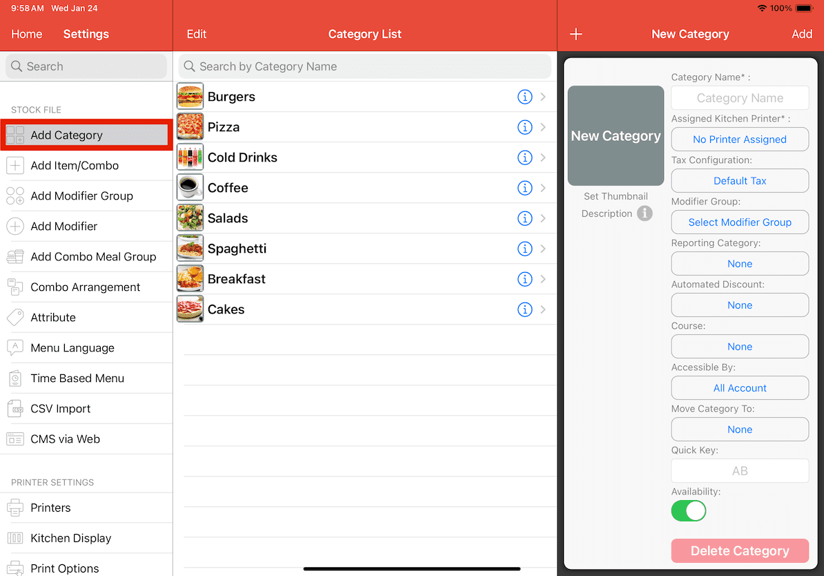 mobipos raw materials add category