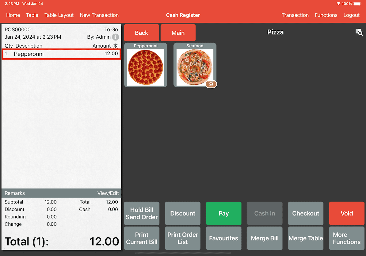 mobipos raw materials item checkout