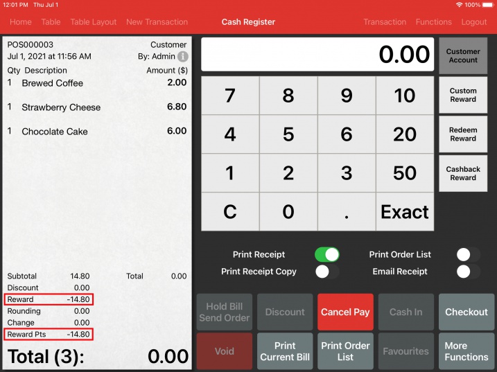 pos system cashback reward receipt