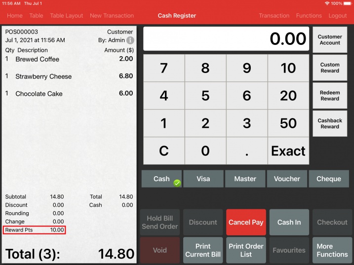 pos system custom reward bill receipt