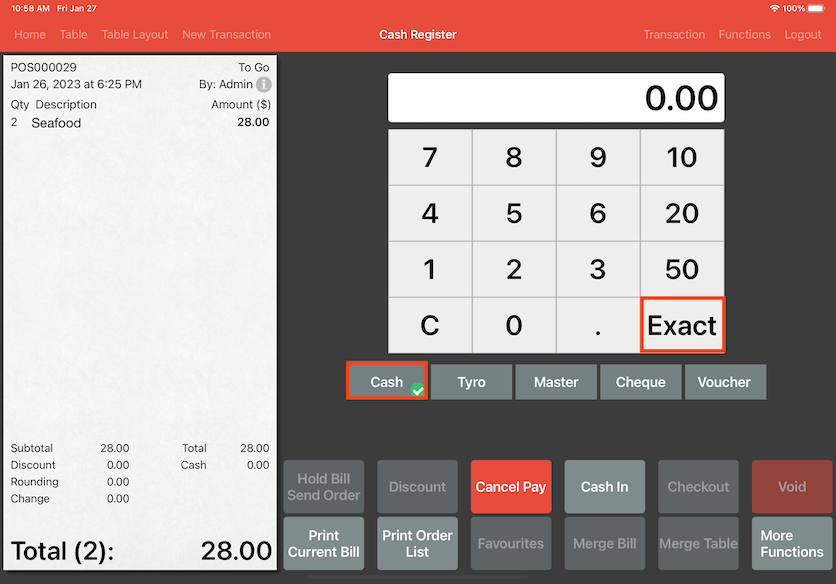 mobipos exact cash amount