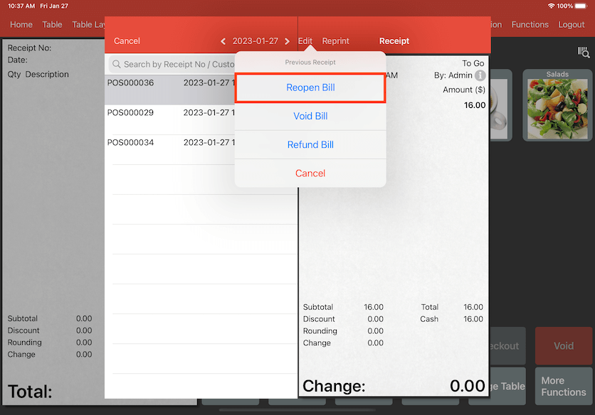 mobipos reopen bill edit transaction