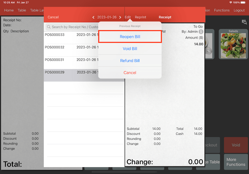 mobipos reopen bill transaction