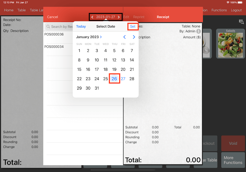 mobipos select transaction date