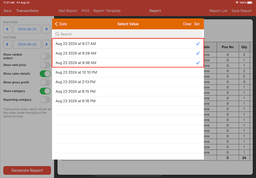 pos system report template select values