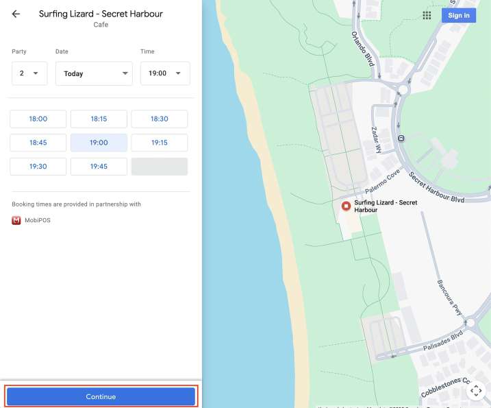mobipos google new booking selection continue