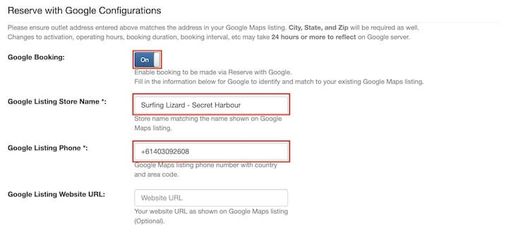 mobipos Reserve with Google Configurations
