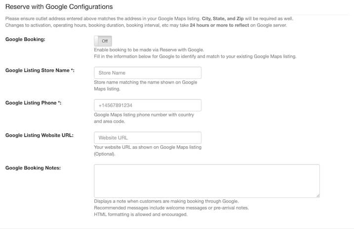 mobipos Reserve with Google Configurations